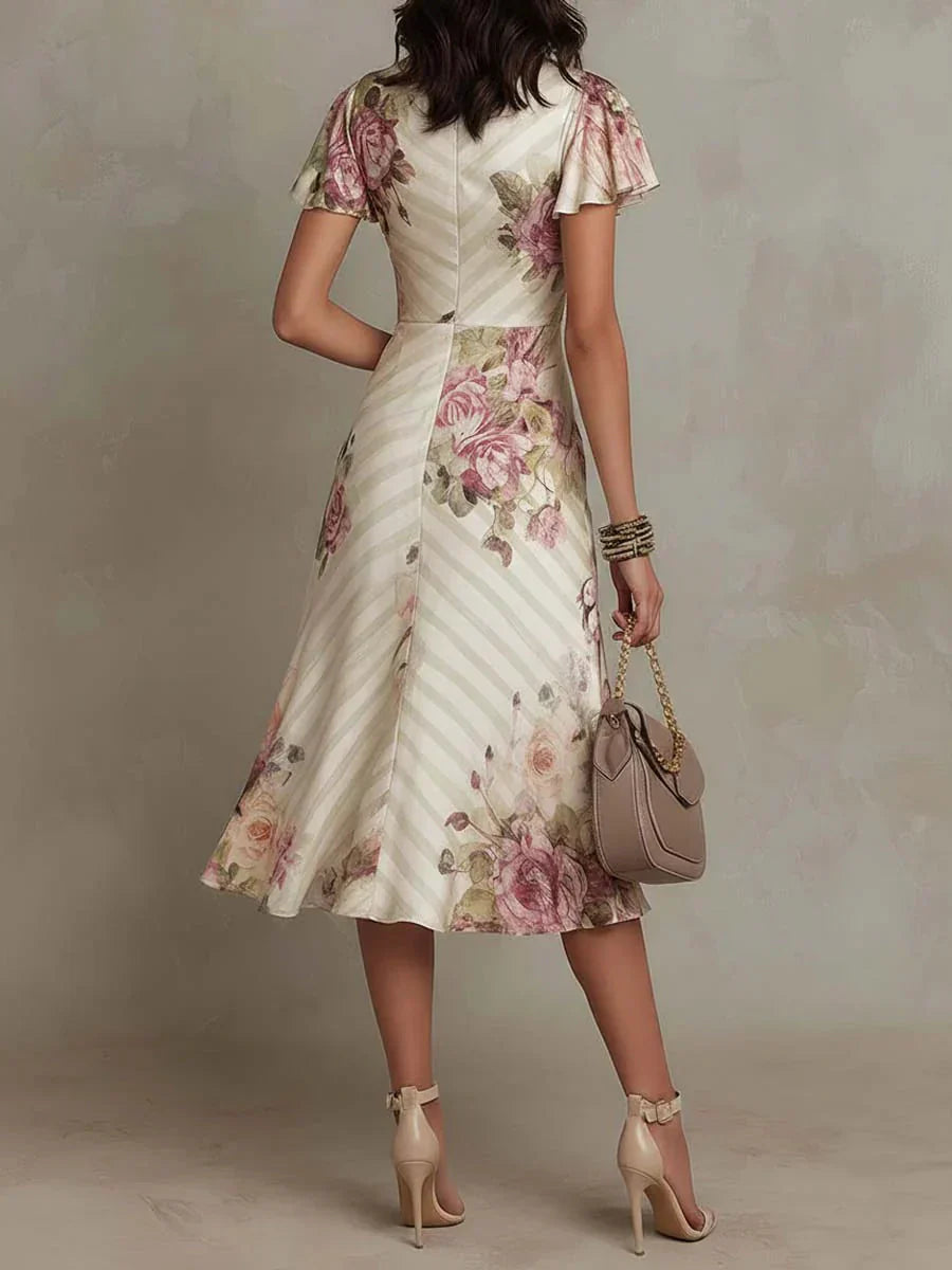 Alba | Elegant Floral Ruched Wrap Midi Dress | Brand