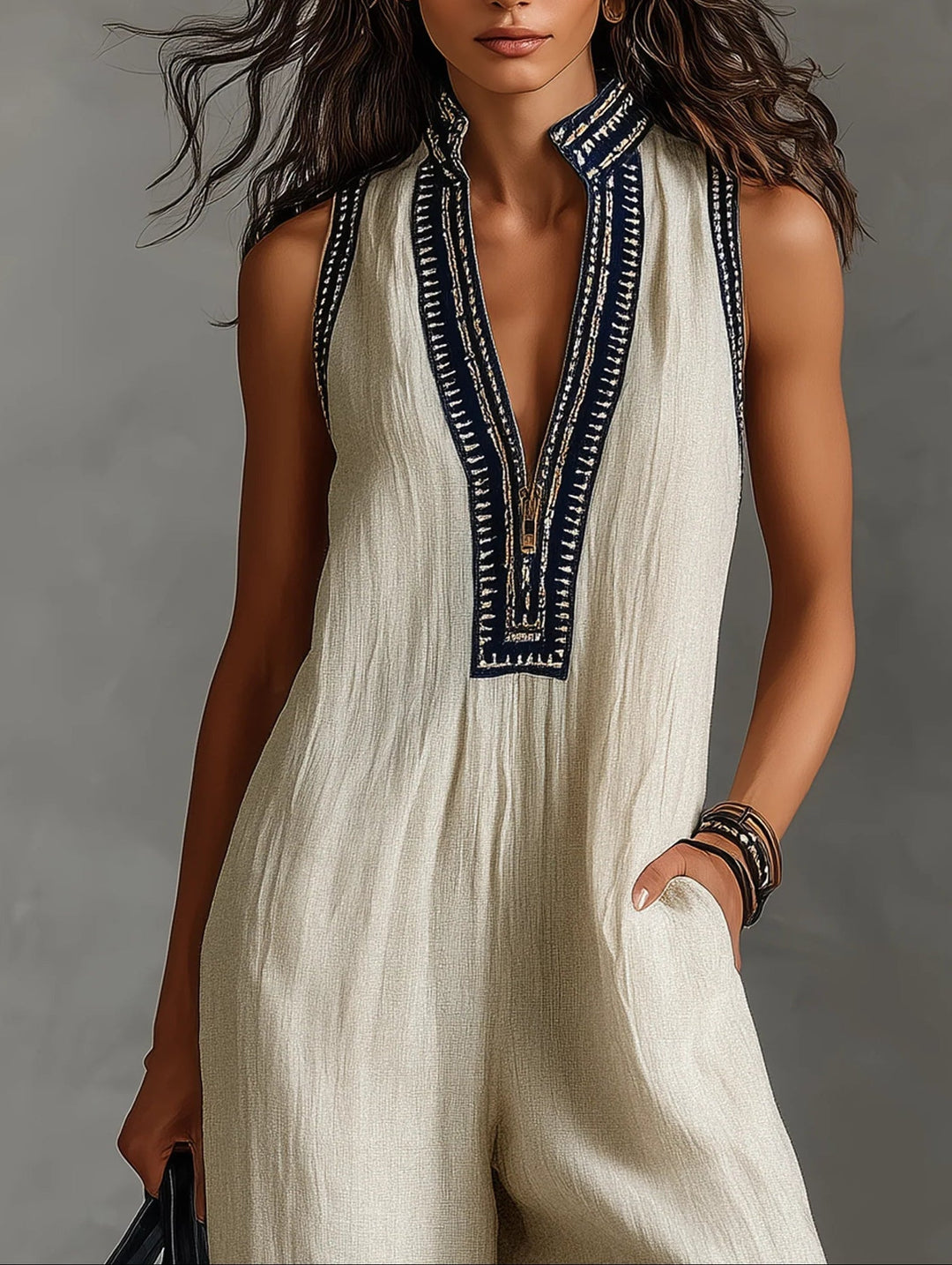 Fiamma - Sleeveless Jumpsuit with Minimalist High Collar and Zip | Atelier