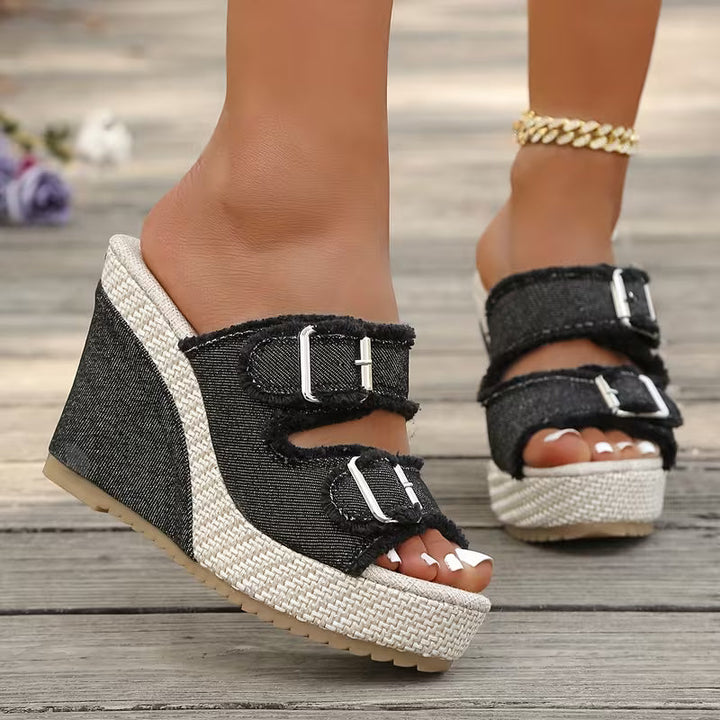 Atelier | Fray Edge Wedge Sandals | Label