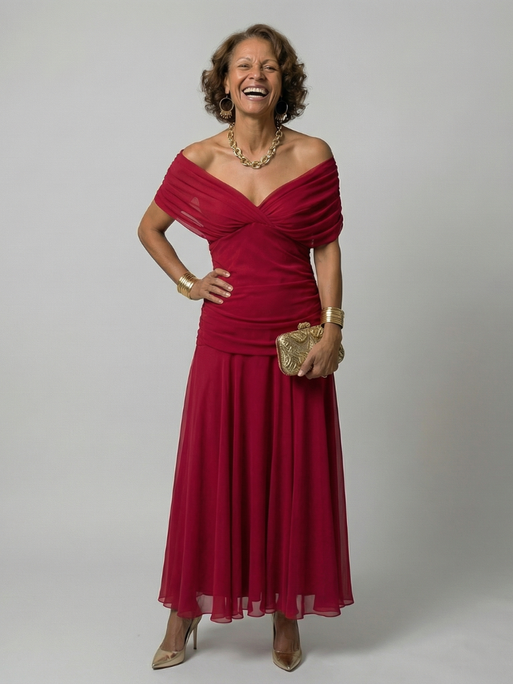 Calen | Off Shoulder Flow Midi Dress | Style