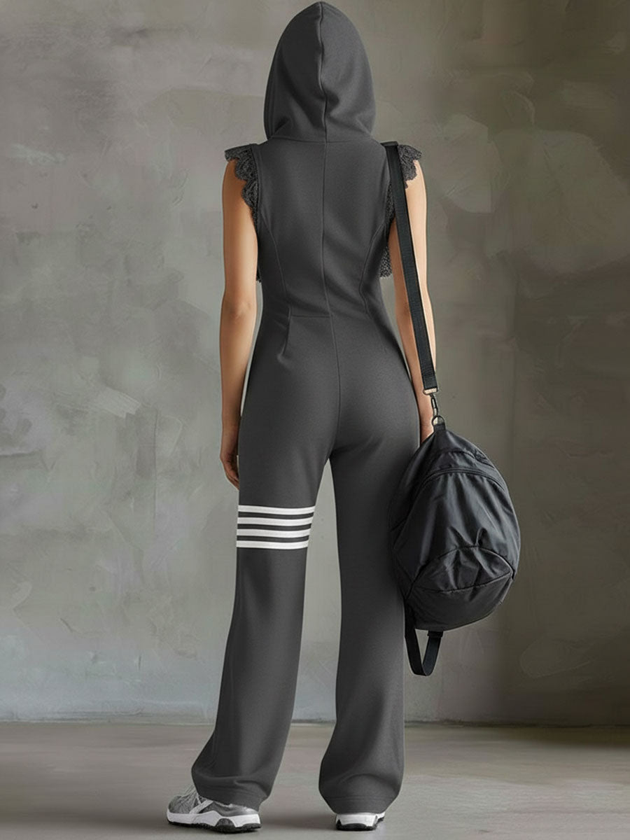 Giada - Retro Sports Jumpsuit with Hood and Stripes | Studio