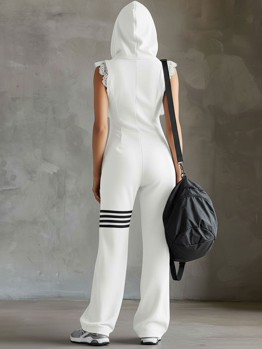 Giada - Retro Sports Jumpsuit with Hood and Stripes | Studio
