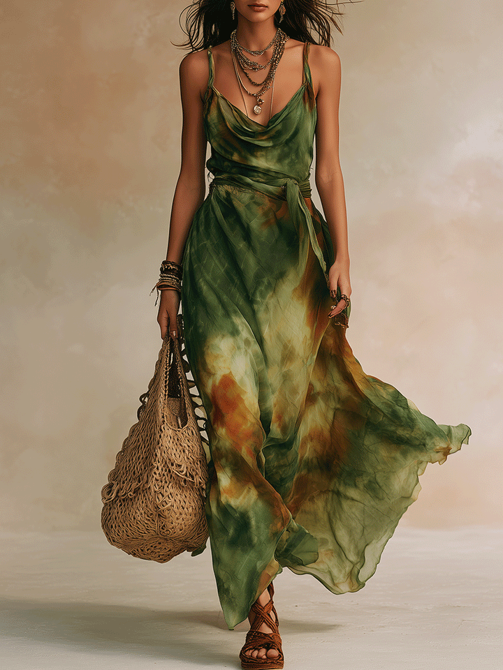 ELIRA | Maxi Robe Verte Abstraite | Artisanat