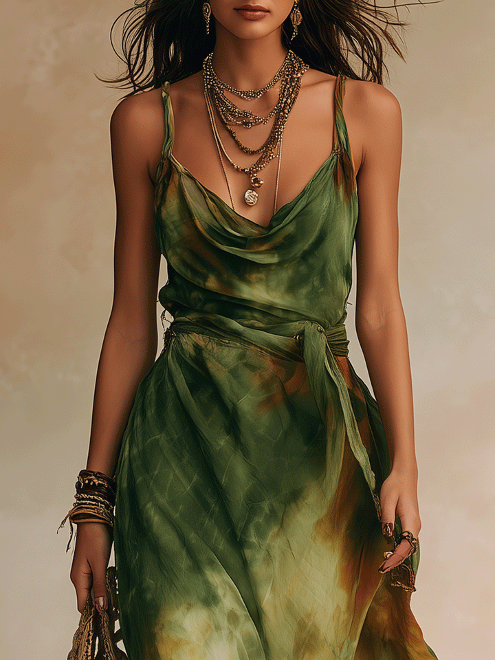 ELIRA | Maxi Robe Verte Abstraite | Artisanat