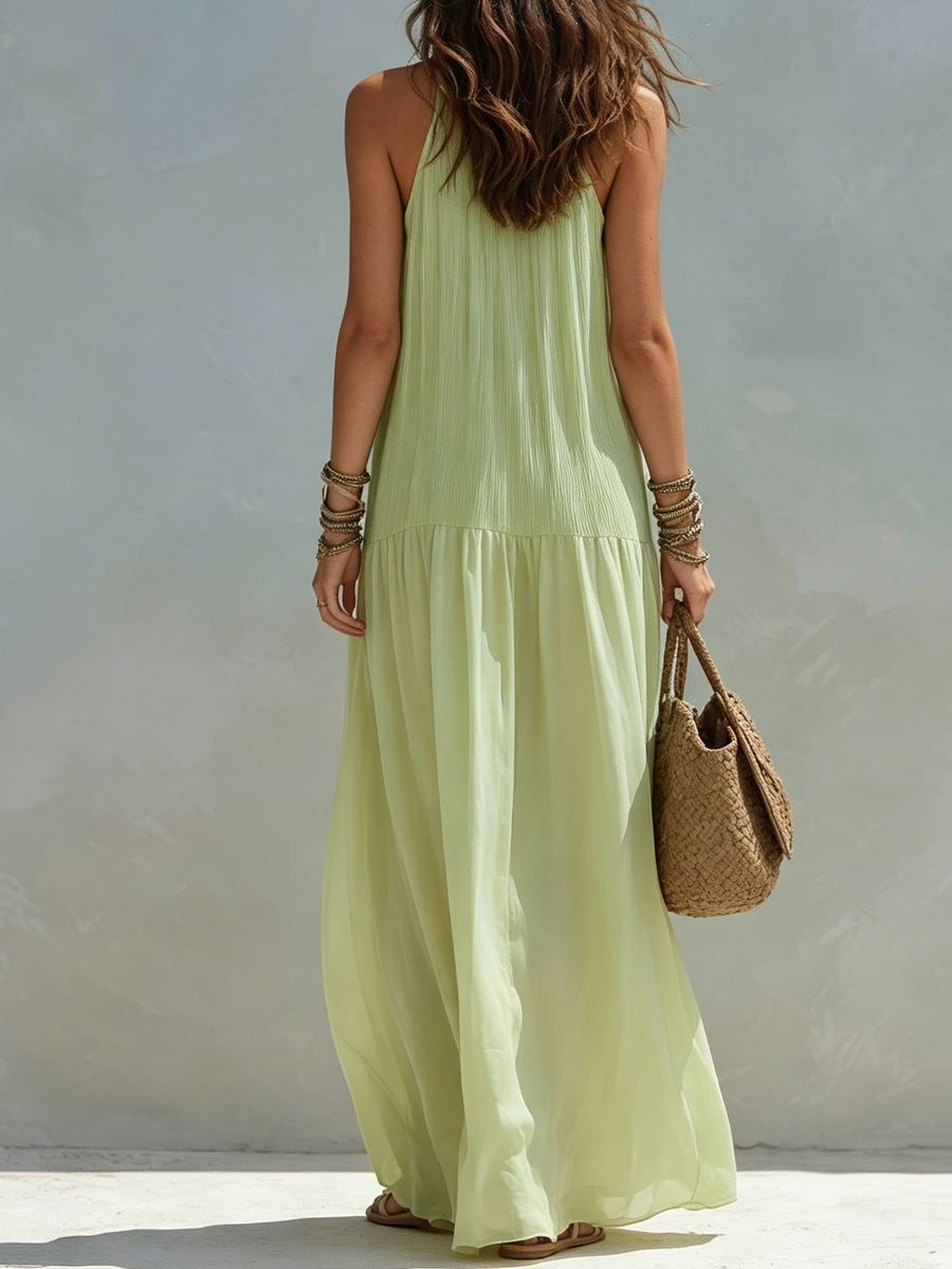 LIVIA | Maxi Abito Boho Verde Pistacchio | Boutique