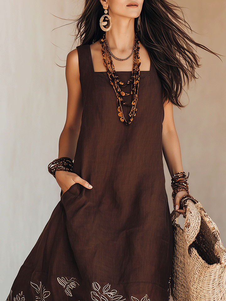 NOEMI | Midi Abito Lino Boho Ricamato | Premier