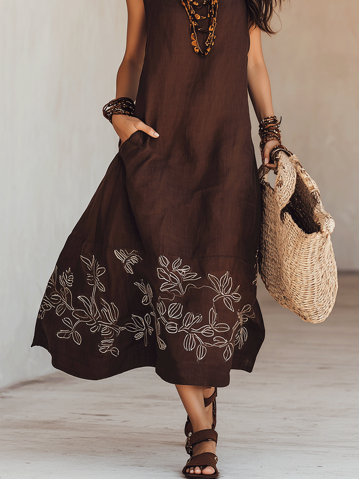 NOEMI | Robe Midi en Lin Boho Brodée | Premier