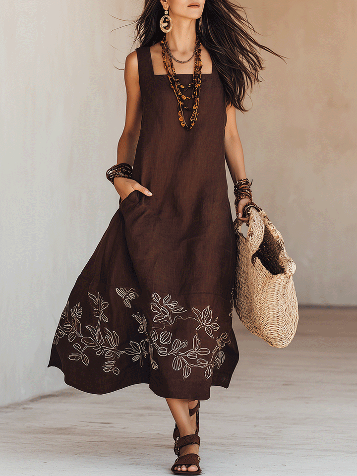 NOEMI | Midi Abito Lino Boho Ricamato | Premier
