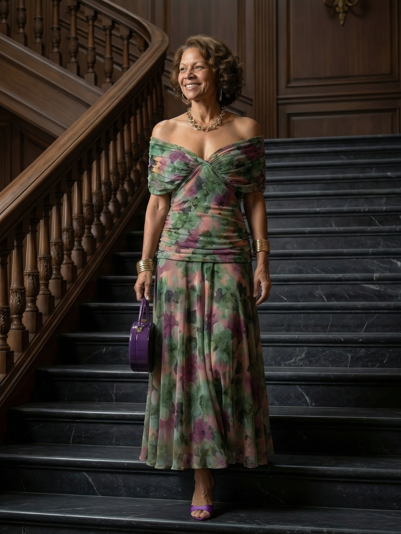 Calen | Off Shoulder Flow Midi Dress | Style