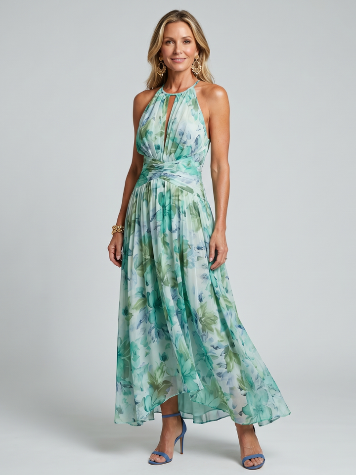 Portia | Robe midi à col halter plissé et imprimé floral | Marque