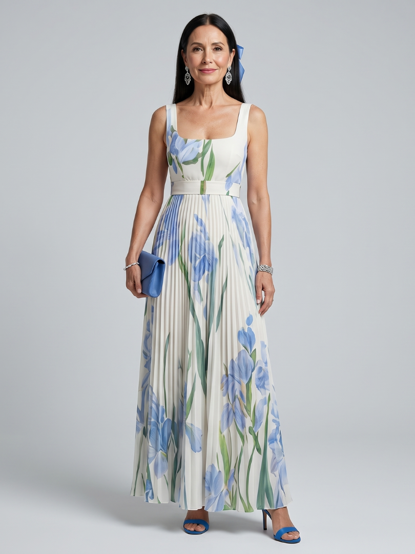 Ophelia | Sleeveless Square Neck Floral Print Midi Dress | House