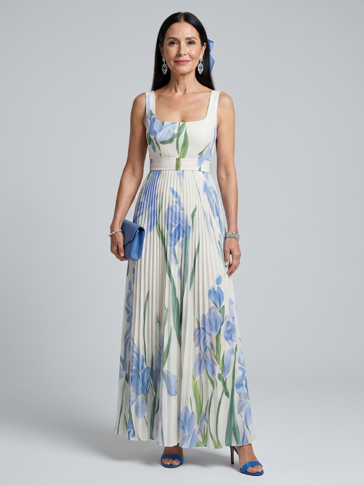 Ophelia | Sleeveless Square Neck Floral Print Midi Dress | House