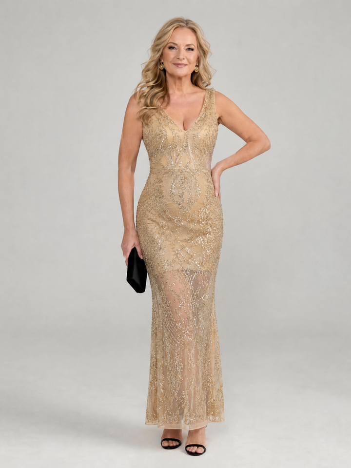Sirea | Robe Midi Sans Manches en Tulle à Paillettes | Sélectionner