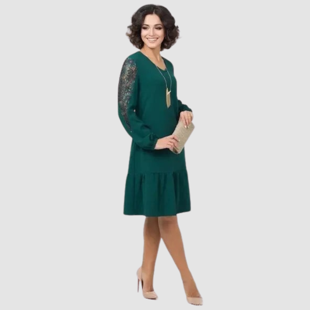 Mina™ Robe Midi Élégante à Manches en Dentelle | Craft