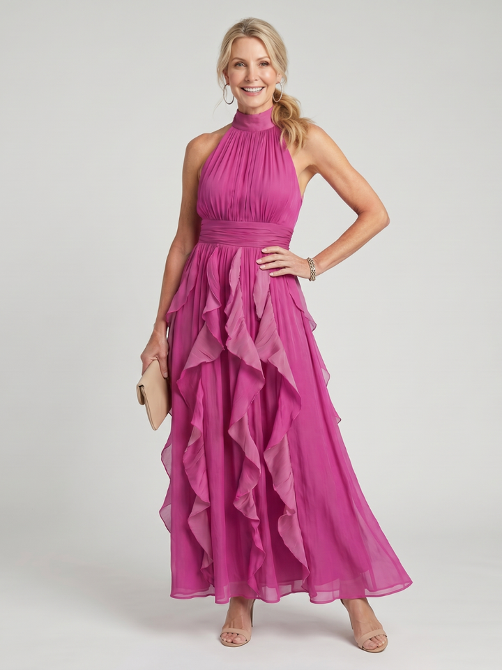 Orea | High Neck Gathered Ruffle Layers Maxi Dress | Craft