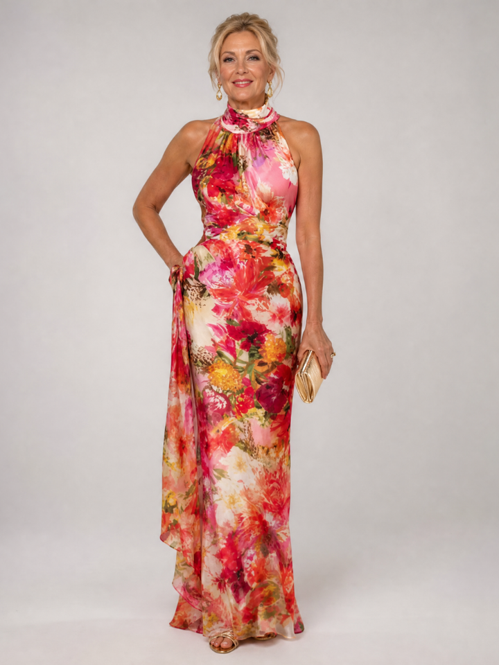 Elisabetta | Robe Maxi Imprimé Floral à Col Halter | Atelier