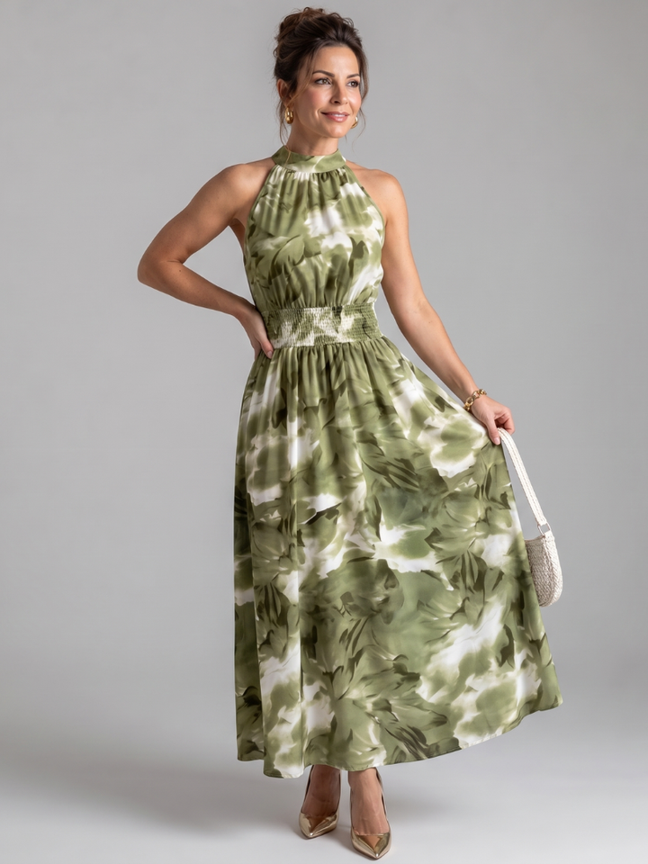 Olivia | Robe Midi à Taille Rassemblée et Imprimé Abstrait | Co