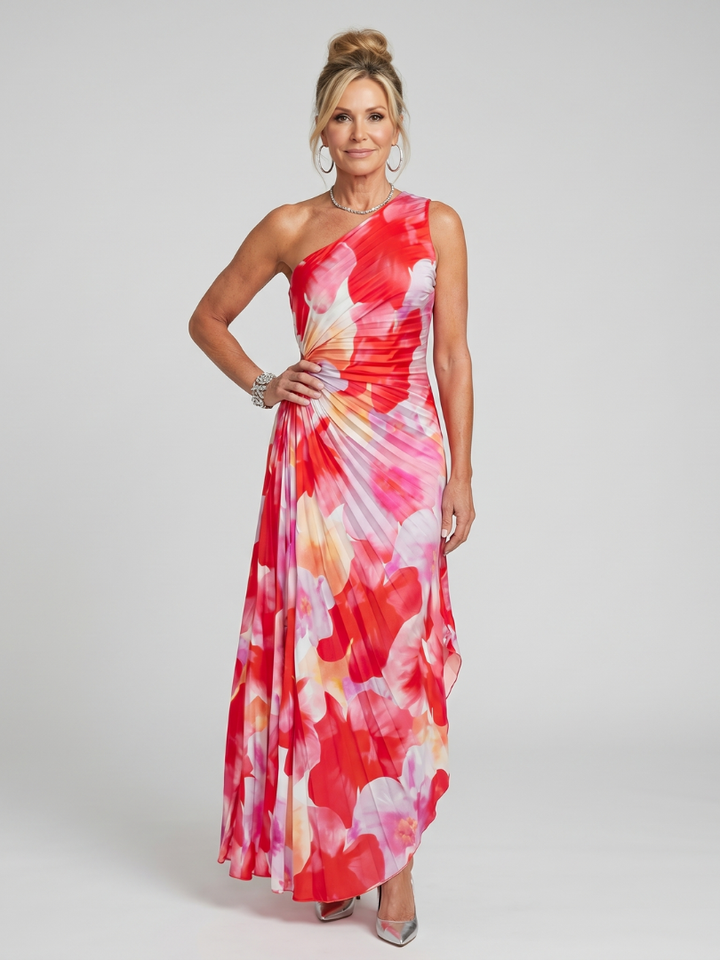Taya | Robe Midi à Corsage Plissé à Une Épaule | Atelier