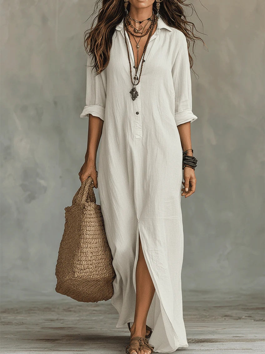 Soline™ | Oversized Black Maxi Dress with Buttons | Boutique