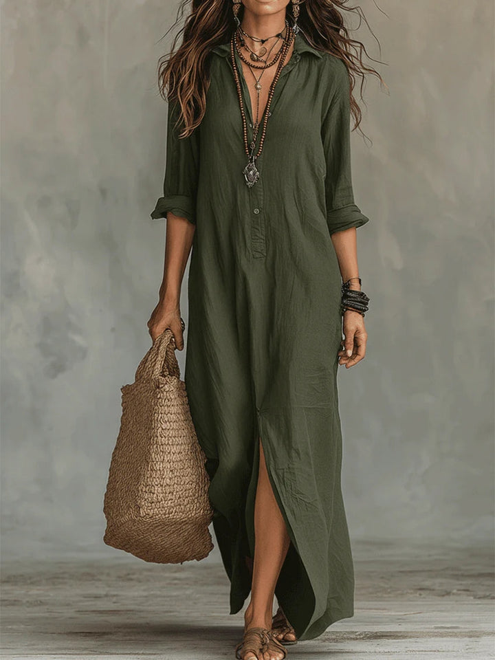 Soline™ | Oversized Black Maxi Dress with Buttons | Boutique