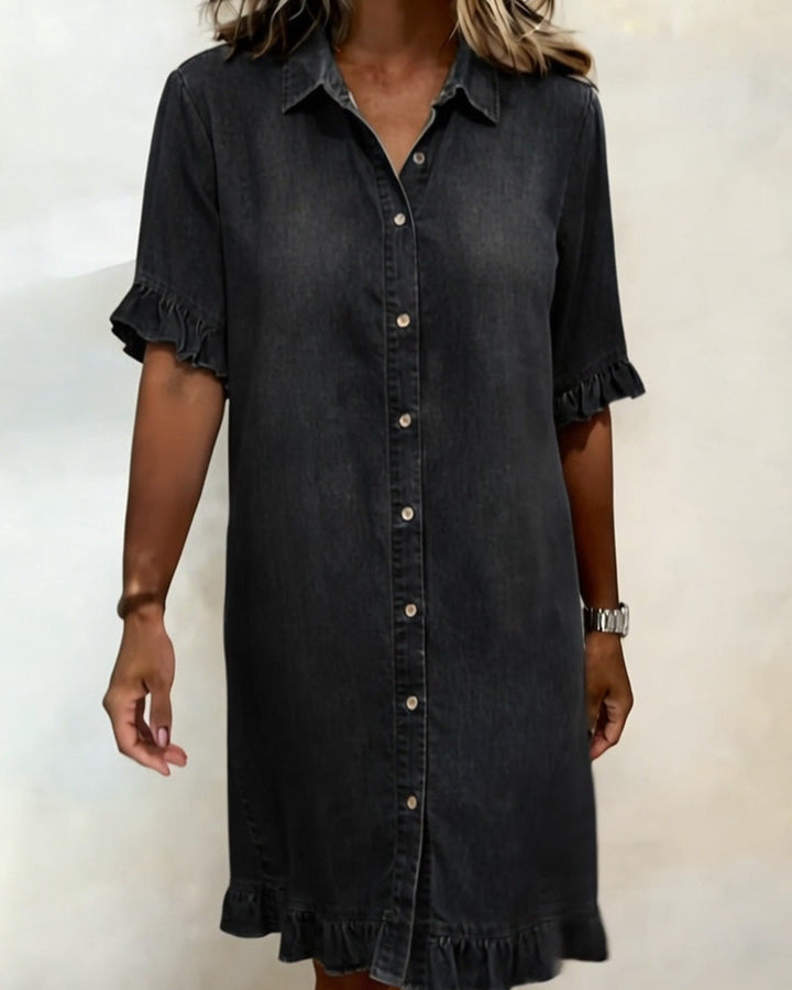 Belinda| Comfortable denim dress with flattering ruching | House