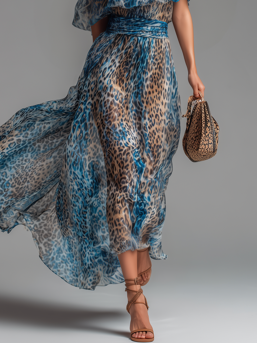 Wild - Long chiffon dress with leopard print and bare shoulders | Premier