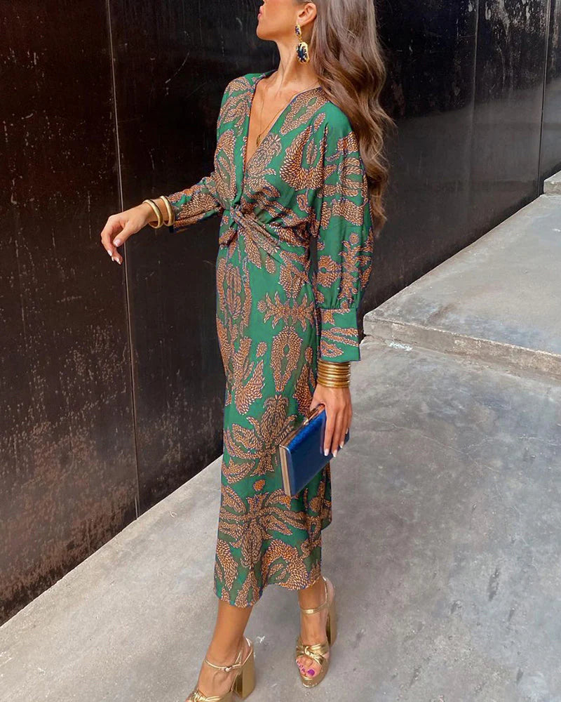 Harper™ | Elegant dress with long sleeves and floral print | Gallery