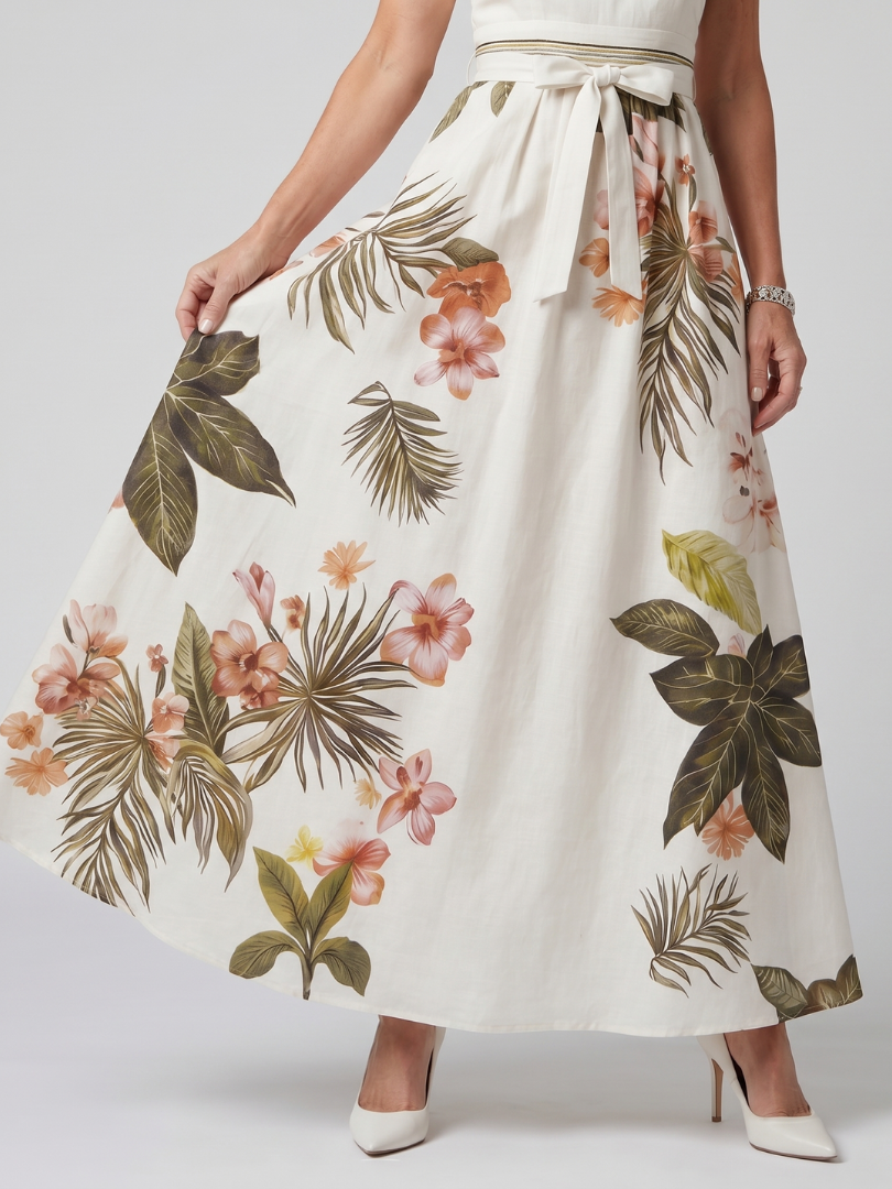 Meadow | Draped Halter Botanical Panel Maxi Dress | Original