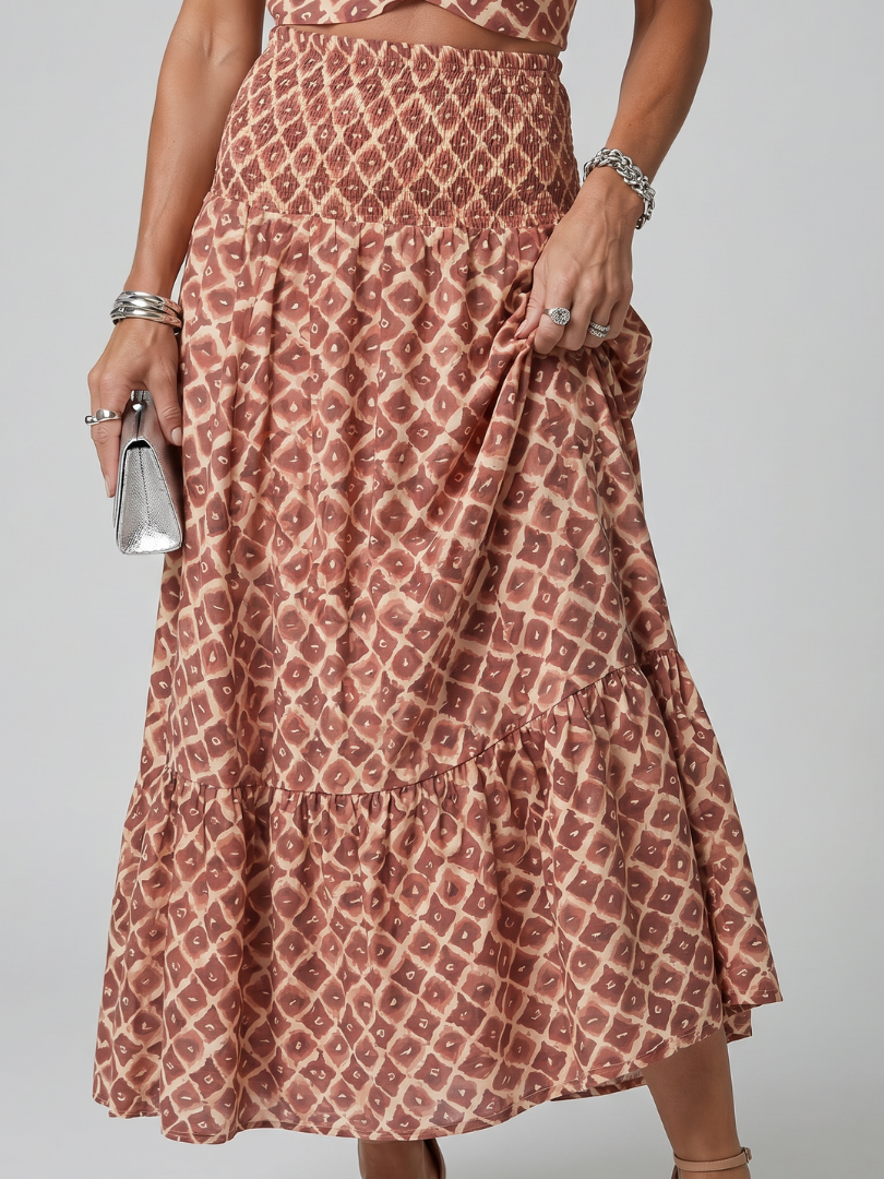 Amira | Robe Midi Découpée Imprimé Géométrique à Encolure Croisée | Signature