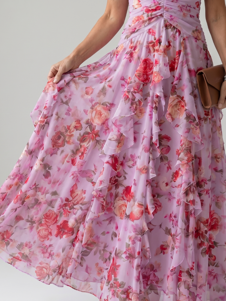Nori | Robe Maxi à Encolure Halter et Corps Froncé Floral | Galerie