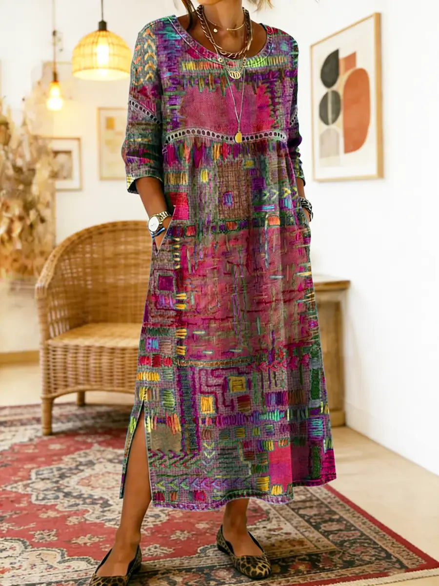 Manuela Vestido Denim con Patchwork Étnico | Design