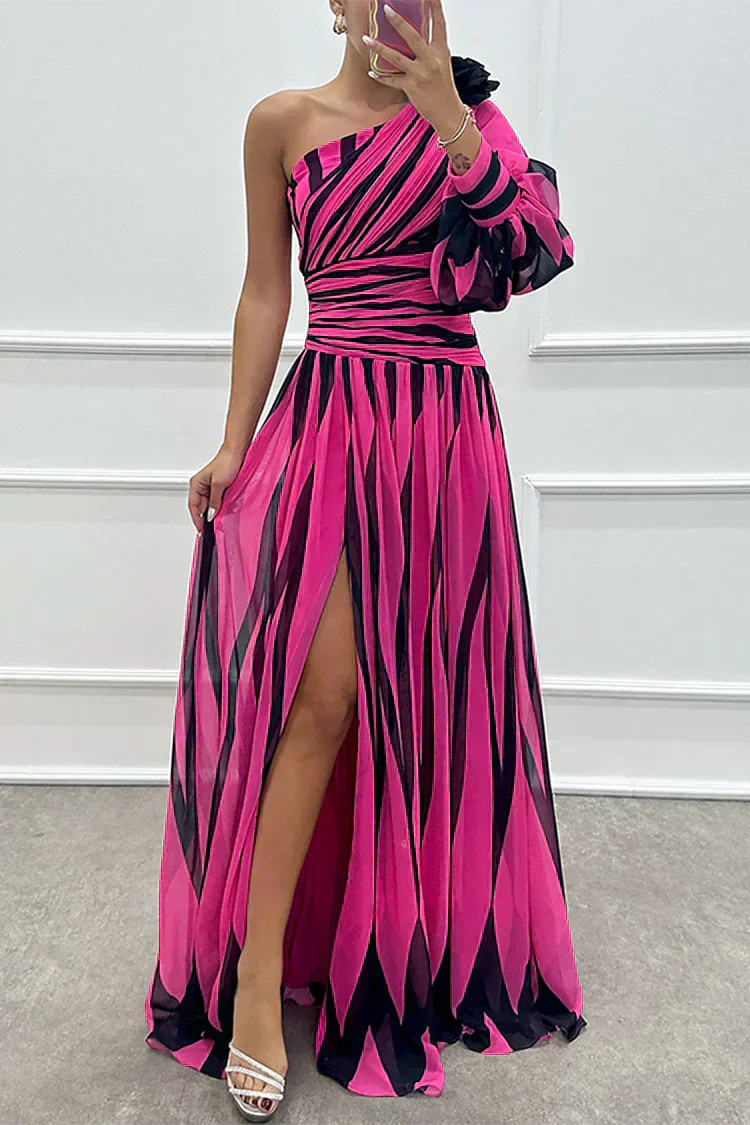Hazel™ | Elegant Striped Maxi Dress with One Shoulder | House