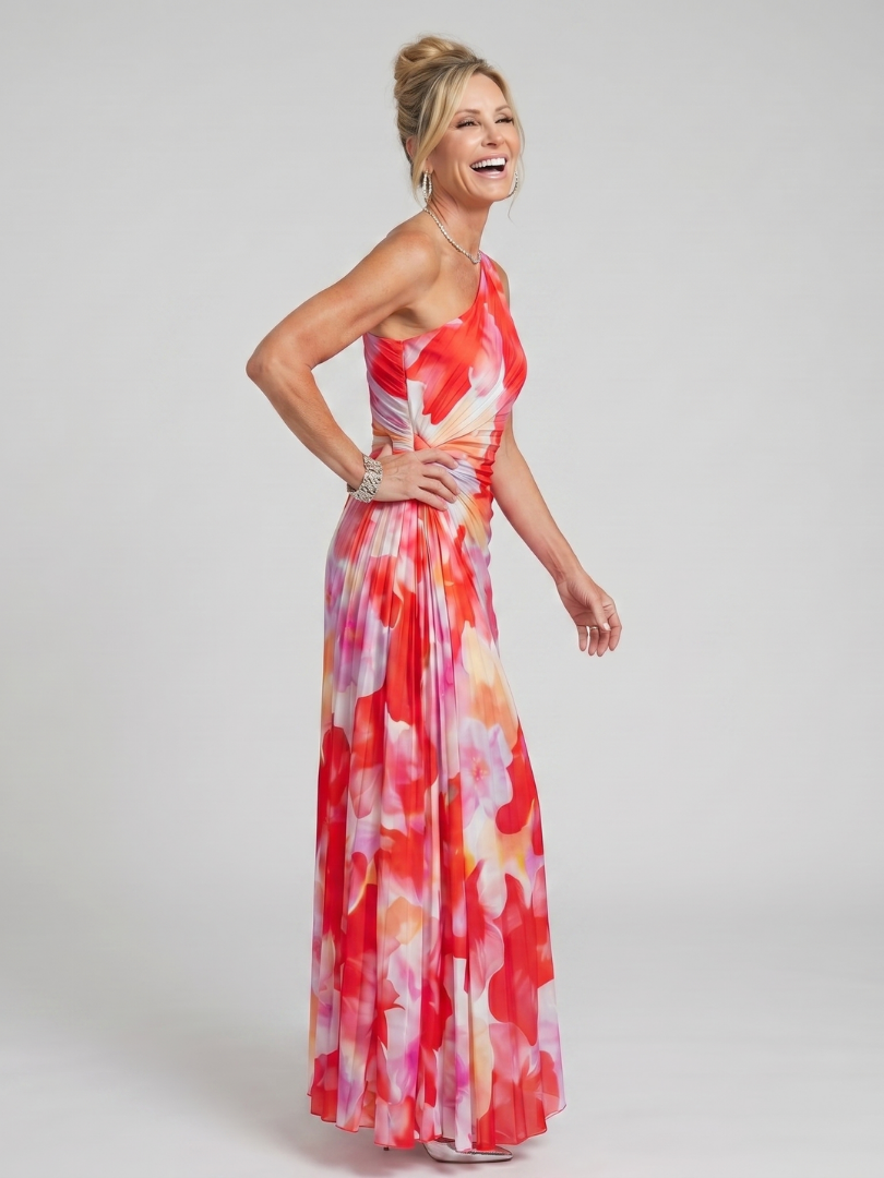 Taya | Robe Midi à Corsage Plissé à Une Épaule | Atelier