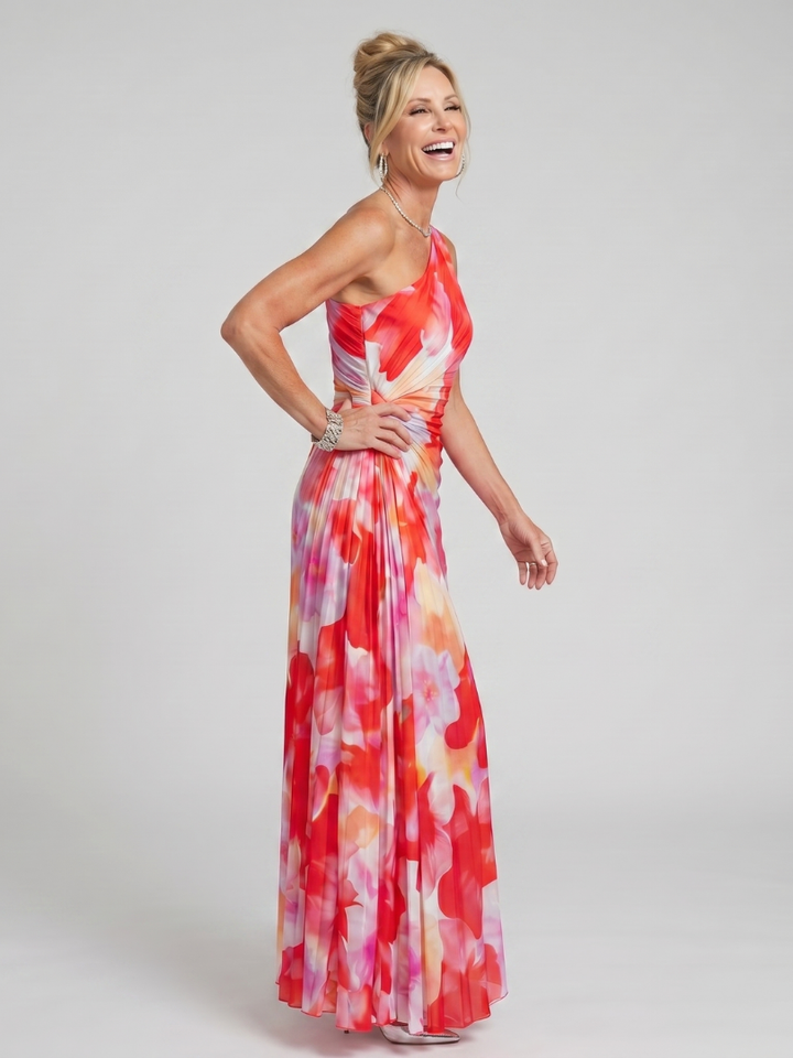 Taya | Robe Midi à Corsage Plissé à Une Épaule | Atelier