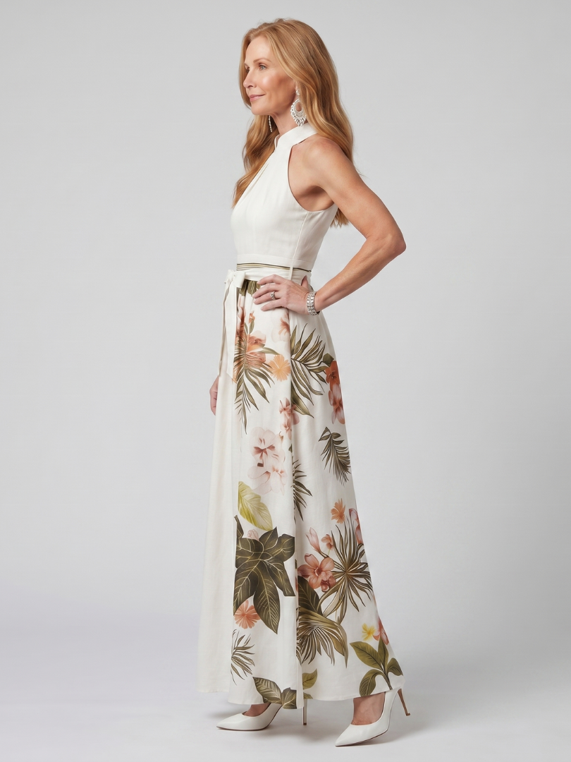 Meadow | Draped Halter Botanical Panel Maxi Dress | Original