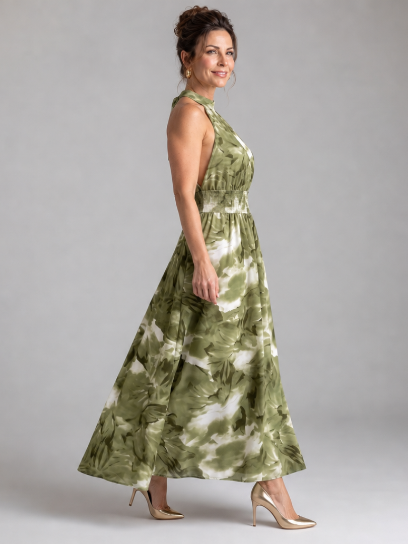 Olivia | Gathered Waist Abstract Print Midi Dress | Co