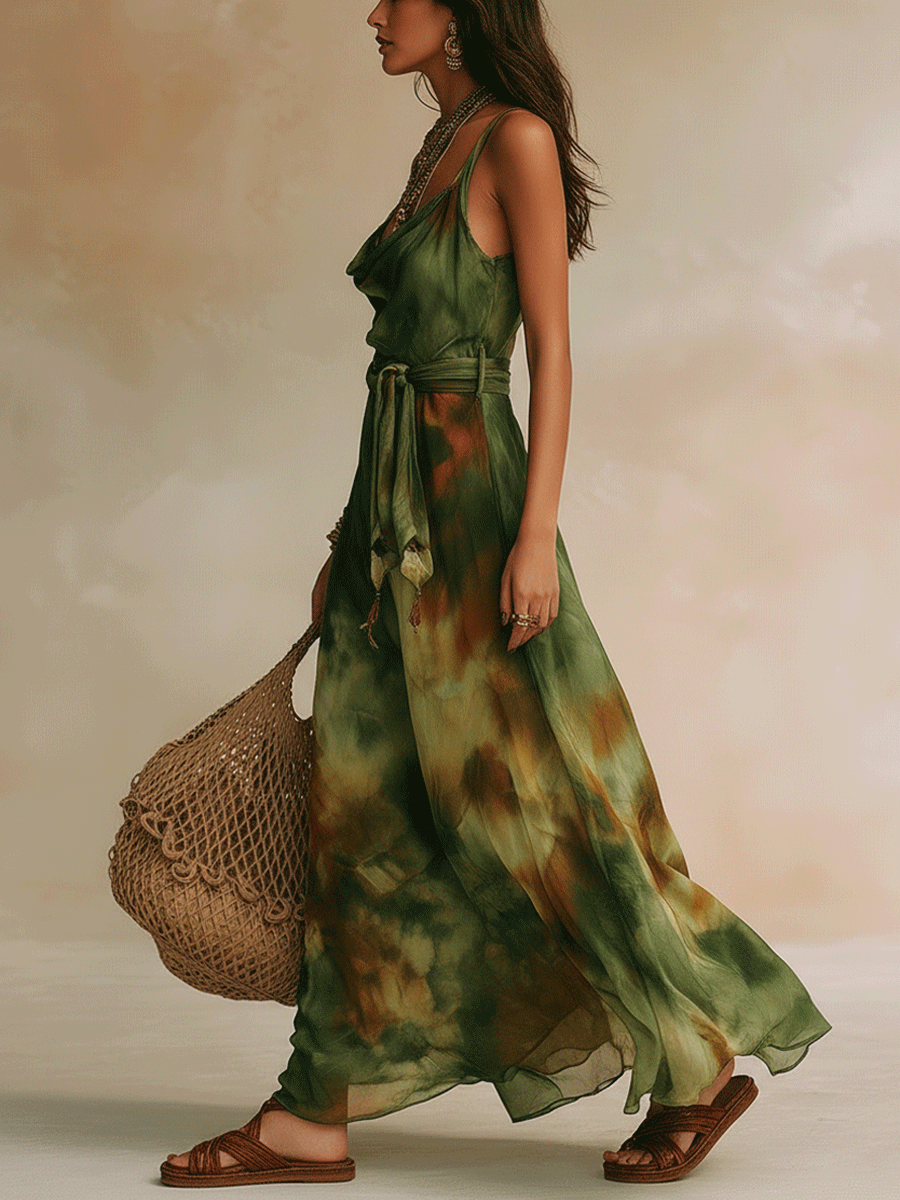 ELIRA | Maxi Robe Verte Abstraite | Artisanat