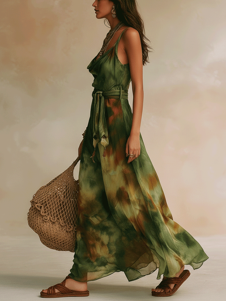 ELIRA | Maxi Robe Verte Abstraite | Artisanat