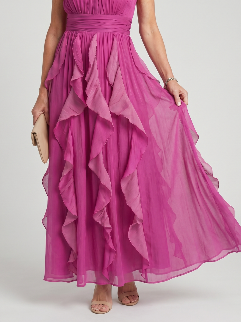 Orea | High Neck Gathered Ruffle Layers Maxi Dress | Craft