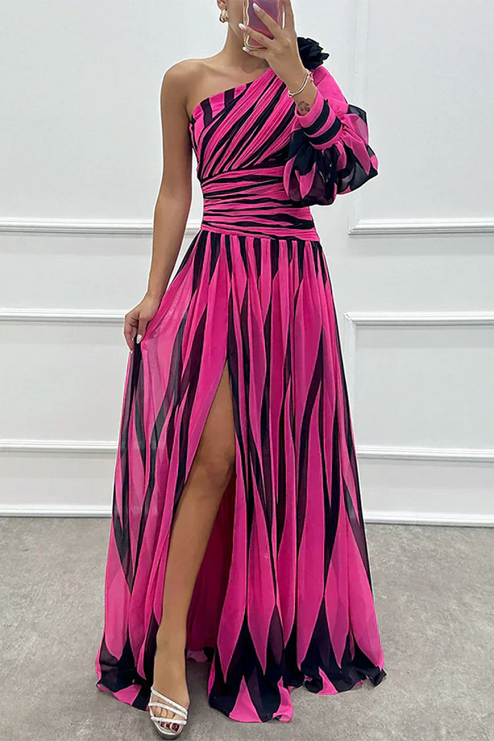 Hazel™ | Robe Maxi Élégante à Rayures avec Une Épaule | Maison
