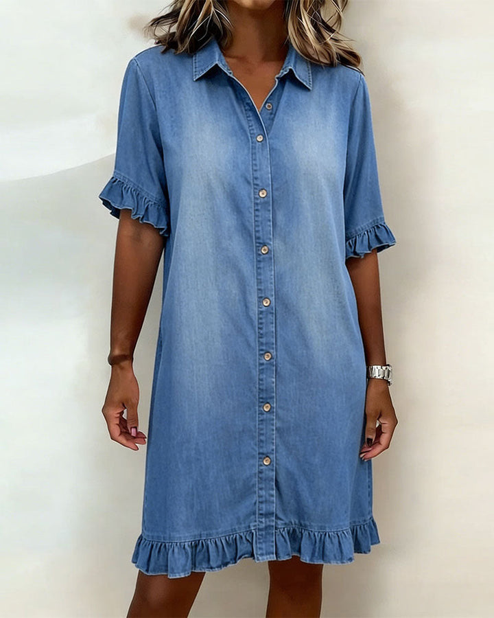 Belinda| Comfortable denim dress with flattering ruching | House