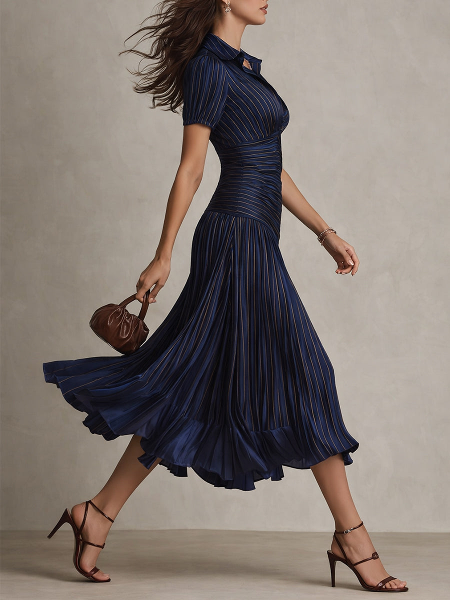 Adriana - Retro Striped Satin Midi Dress | Boutique