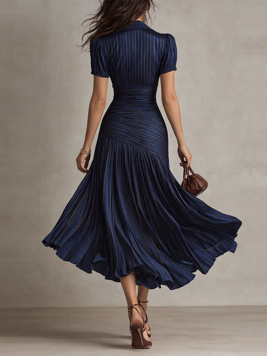 Adriana - Retro Striped Satin Midi Dress | Boutique