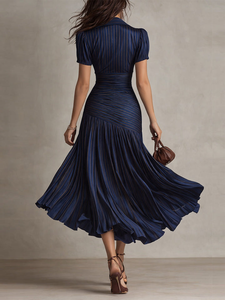 Adriana - Retro Striped Satin Midi Dress | Boutique
