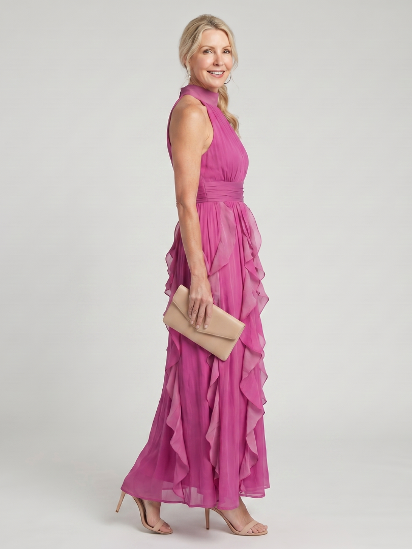 Orea | Robe Maxi à Col Haut avec Volants Froncés | Craft
