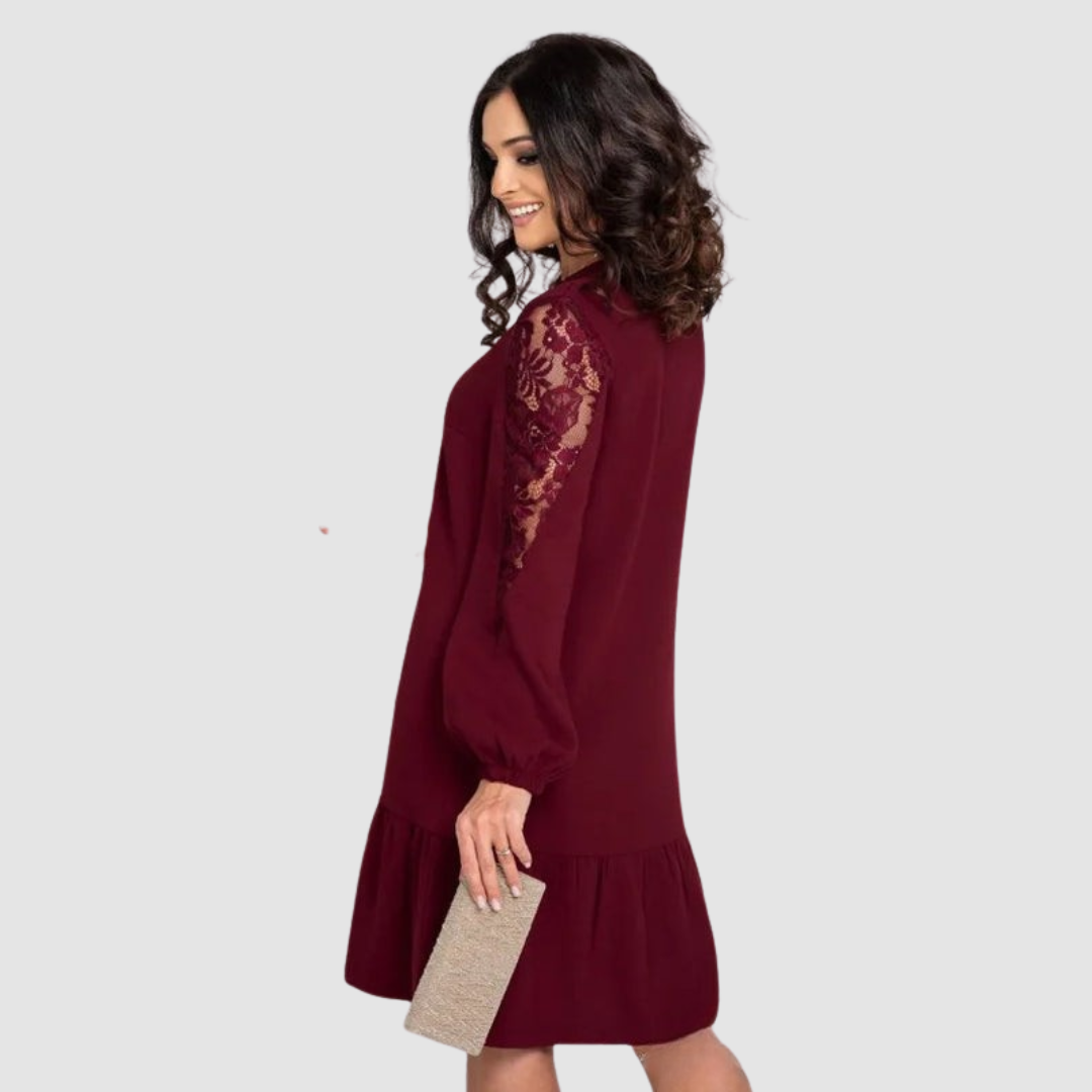 Mina™ Robe Midi Élégante à Manches en Dentelle | Craft