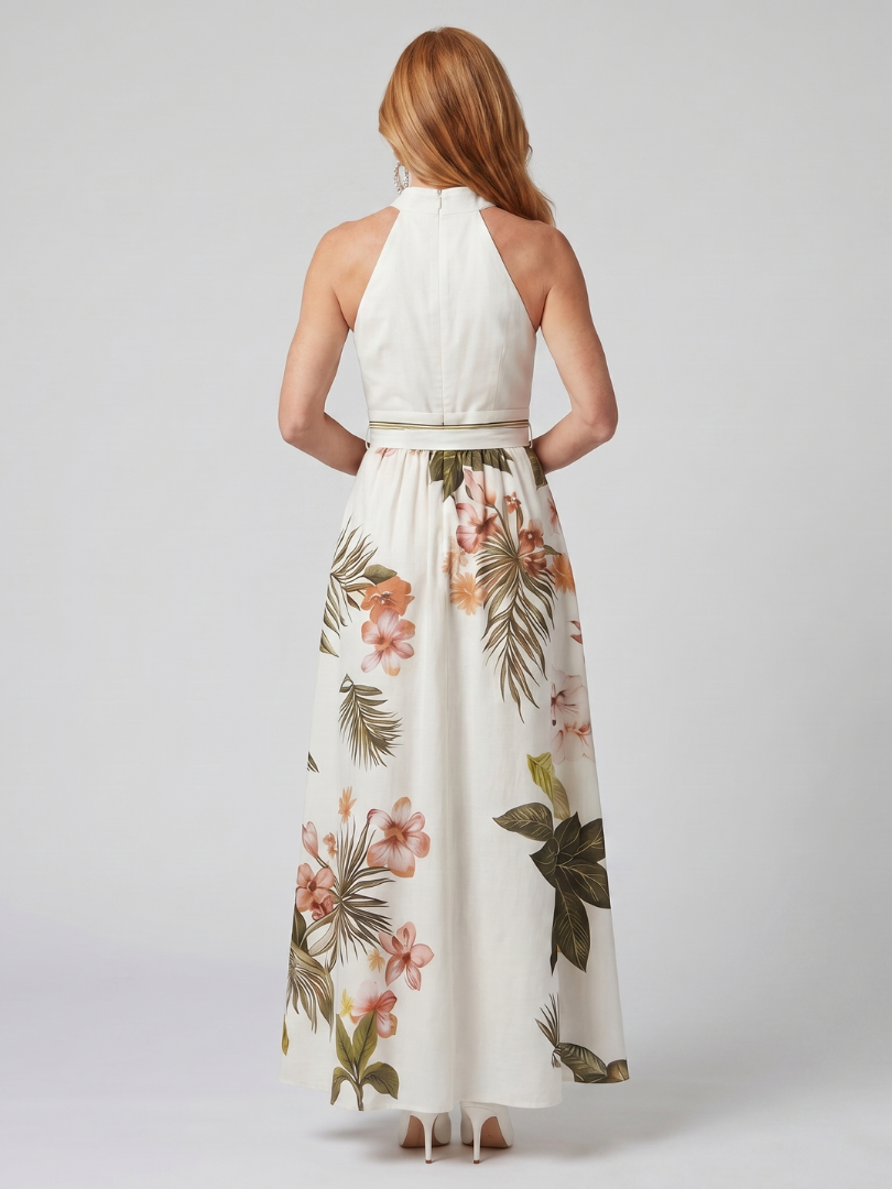 Prairie | Robe Maxi à Panneau Botanique Drapée à Col Halter | Original