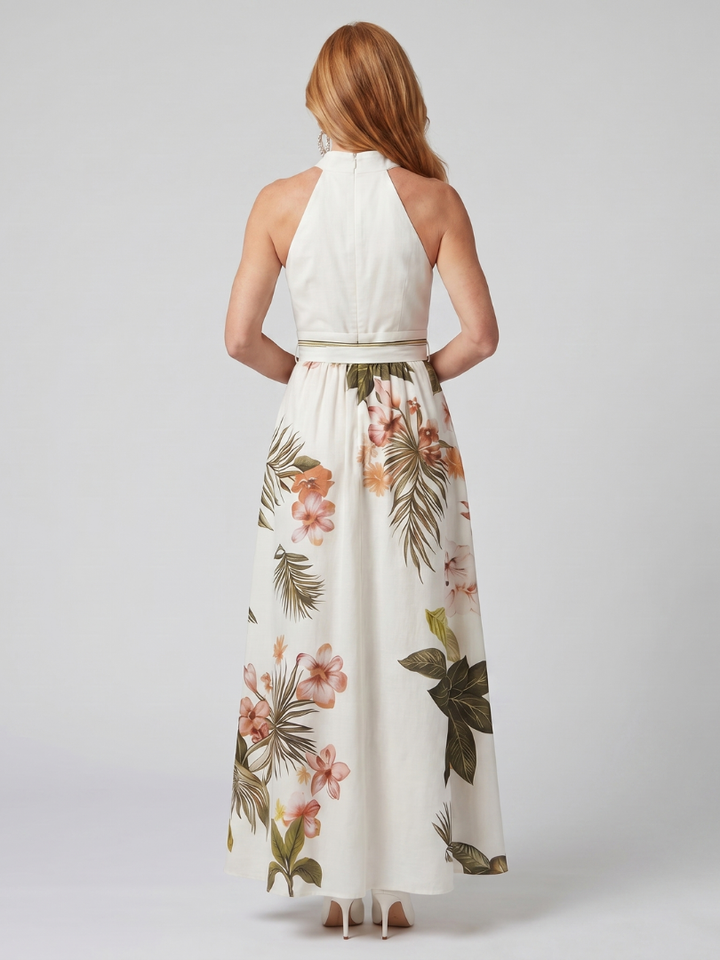Prairie | Robe Maxi à Panneau Botanique Drapée à Col Halter | Original