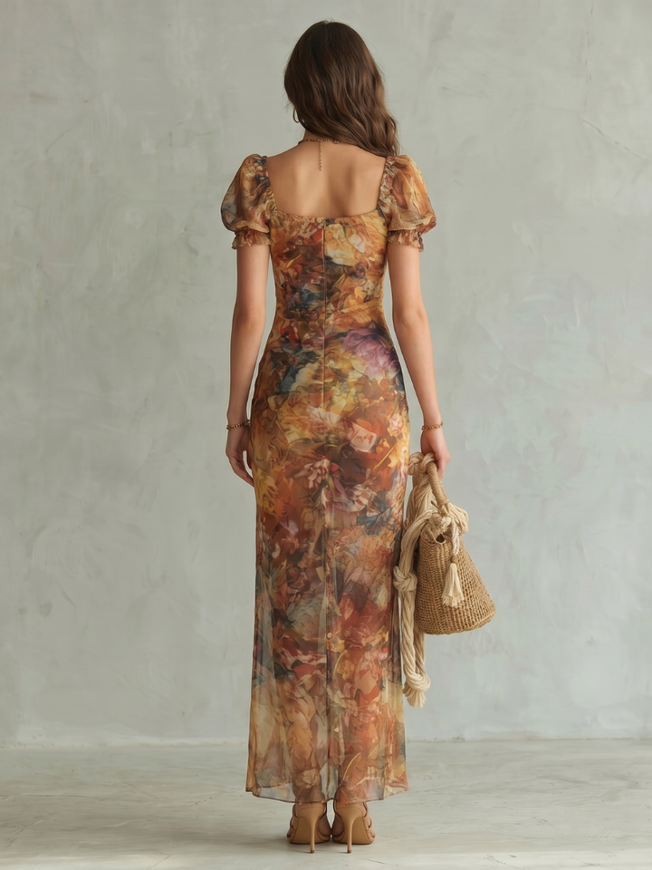Ciel | Robe Midi Froncée à Manches Volantes | Design