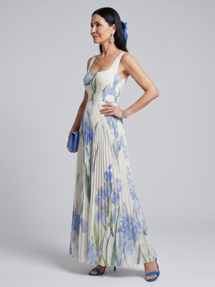 Ophelia | Sleeveless Square Neck Floral Print Midi Dress | House